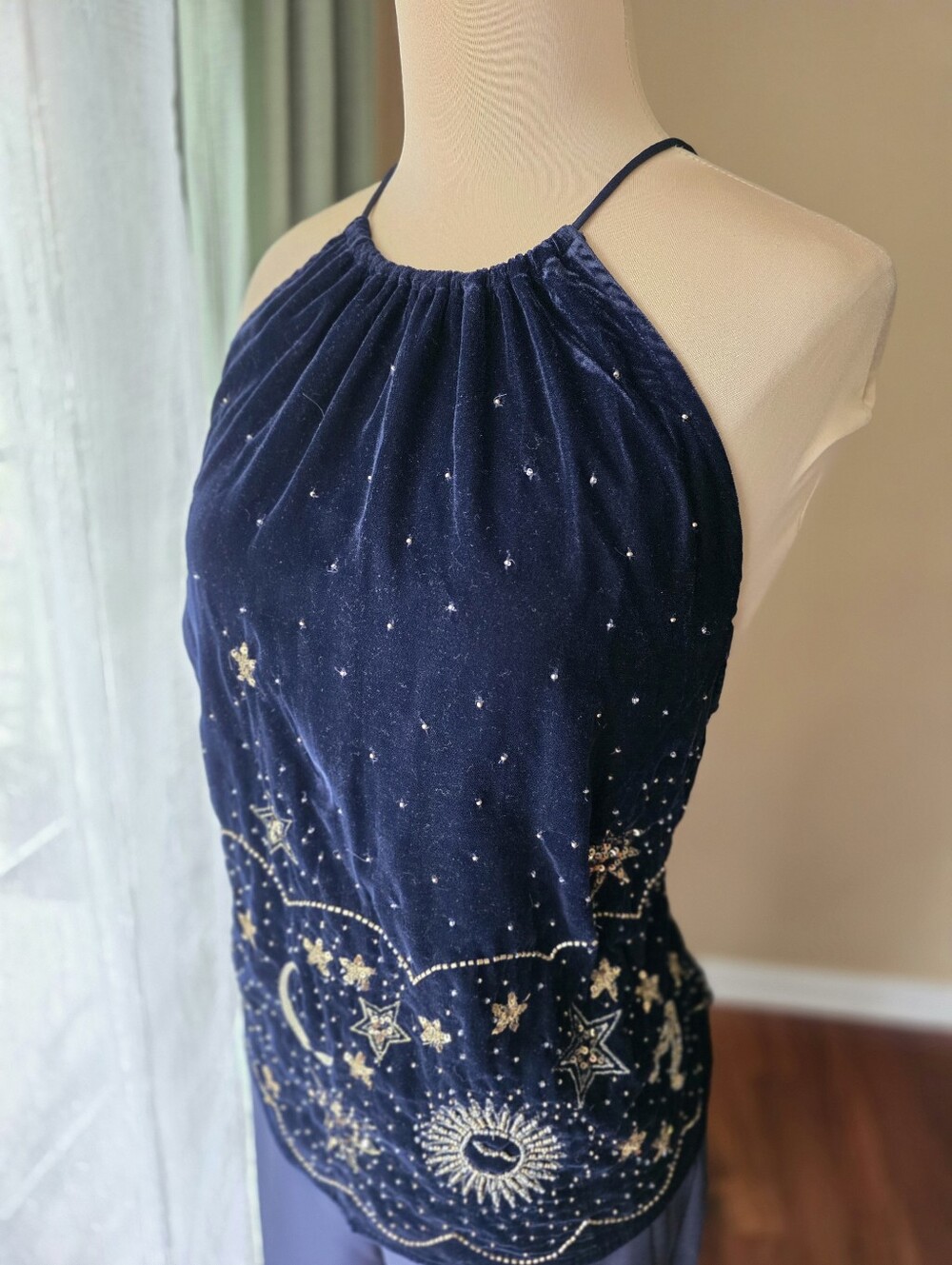 Free People Midnight Magic Beaded Moon Star Velvet Celestial Halter Tank Top L - Picture 3 of 12